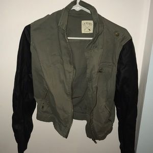 Olive green and leather jacket
